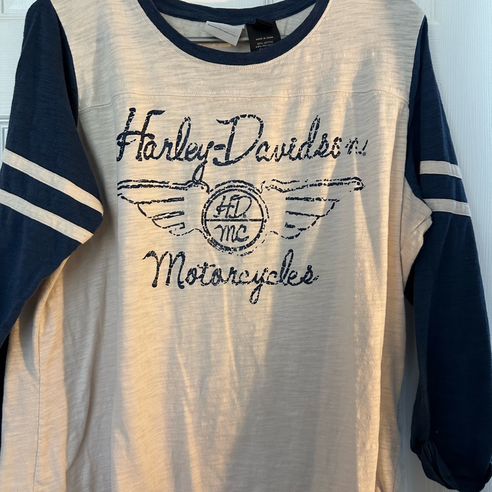Harley-Davidson Cream and Blue Long Sleeve Shirt